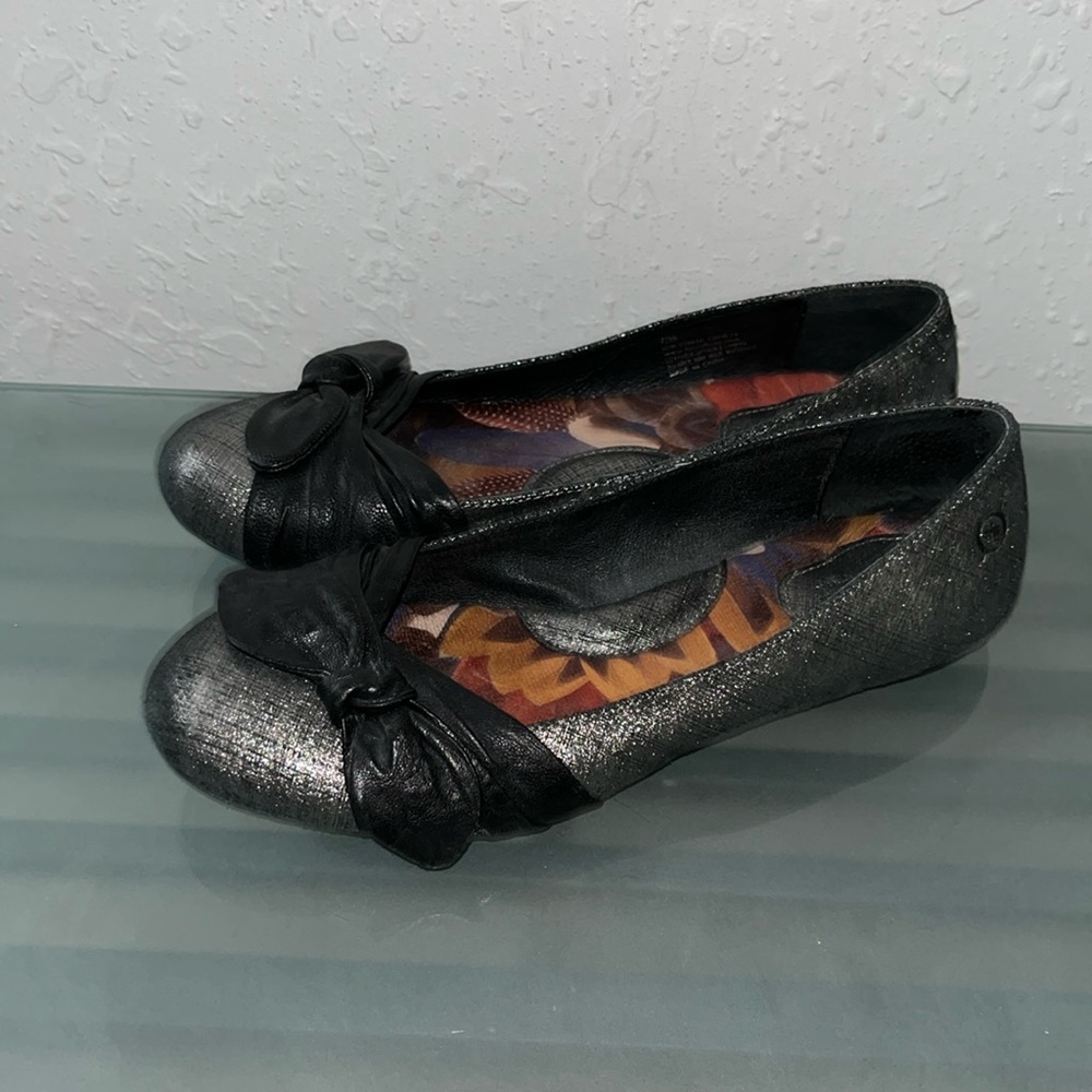 Born leather metallic bow tie flats